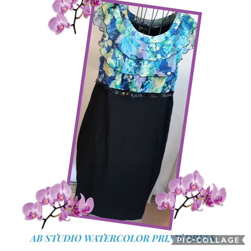 AB STUDIO Watercolor Ruffle Top Dress in Ladies Si